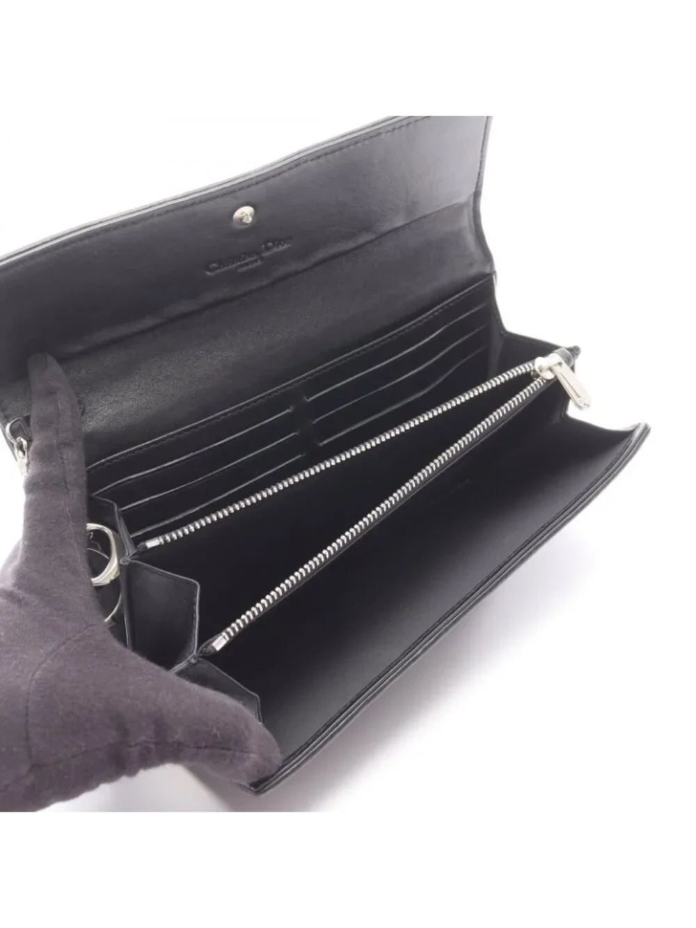 Dior Bifold Wallet Cannage Black Leather Zip - Picture 3 of 5